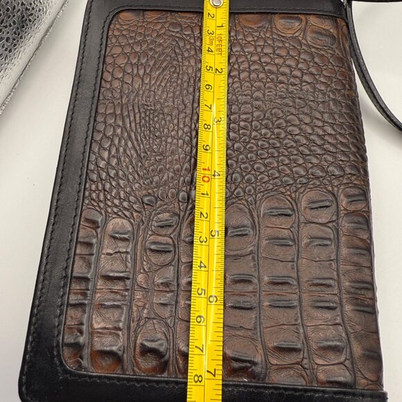 Brahmin Black Leather Crocodile Embossed Crossbody Bag Multiple Compartments - Picture 7 of 8